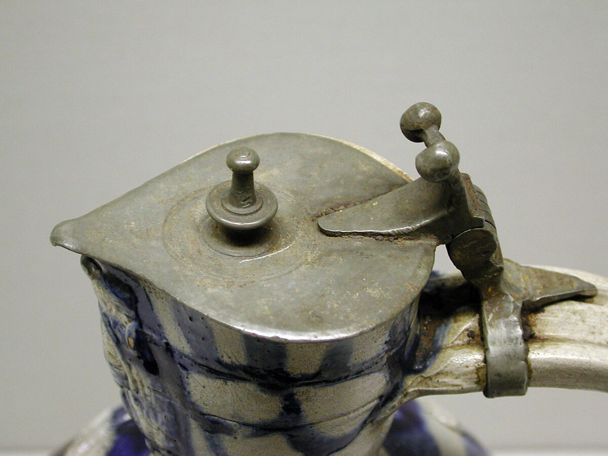 Jug, Salt-glazed stoneware; pewter, German, Westerwald