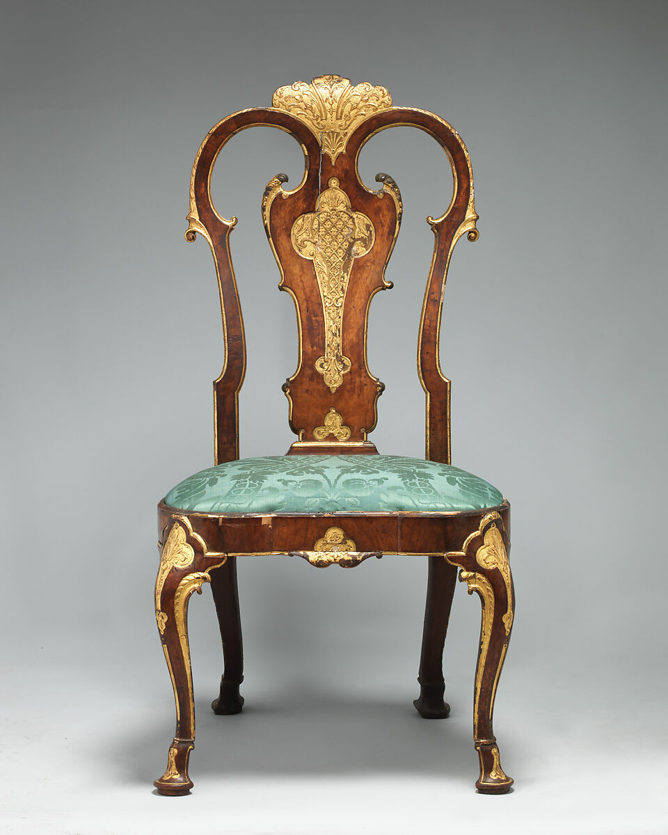 Side chair, Walnut, veneered, gilt-gesso, British