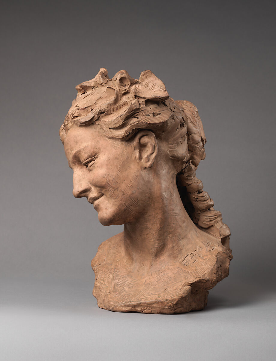 Bacchante with lowered eyes, Jean-Baptiste Carpeaux (French, Valenciennes 1827–1875 Courbevoie), Terracotta, French, Paris
