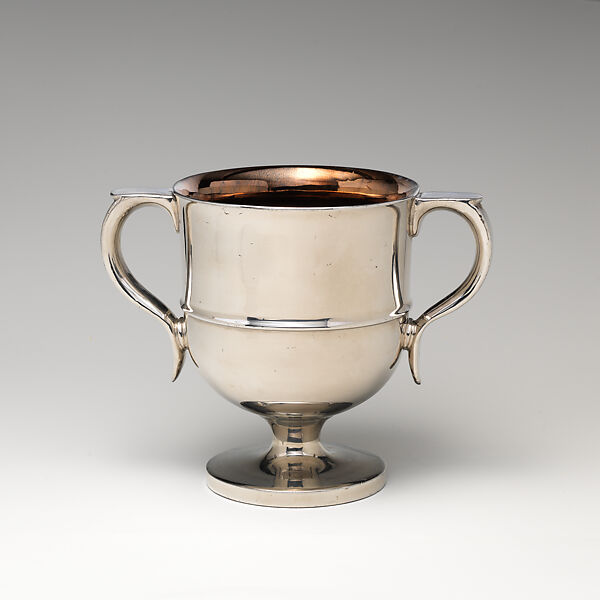 Two-handled cup, Josiah Wedgwood and Sons (British, Etruria, Staffordshire, 1759–present), Lustered, silver and copper, British, Staffordshire 