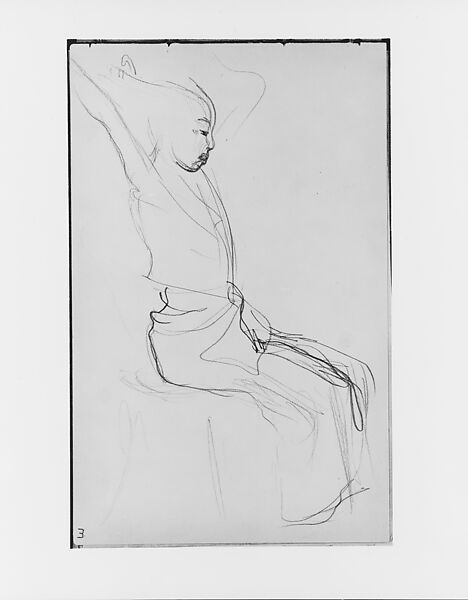 Javanese Dancer in Profile Fixing Her Hair (from Sketchbook of Javanese Dancers), John Singer Sargent (American, Florence 1856–1925 London), Graphite on off-white wove paper, American 