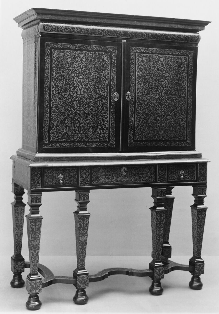 Cabinet, Walnut, holly, and other woods, British 