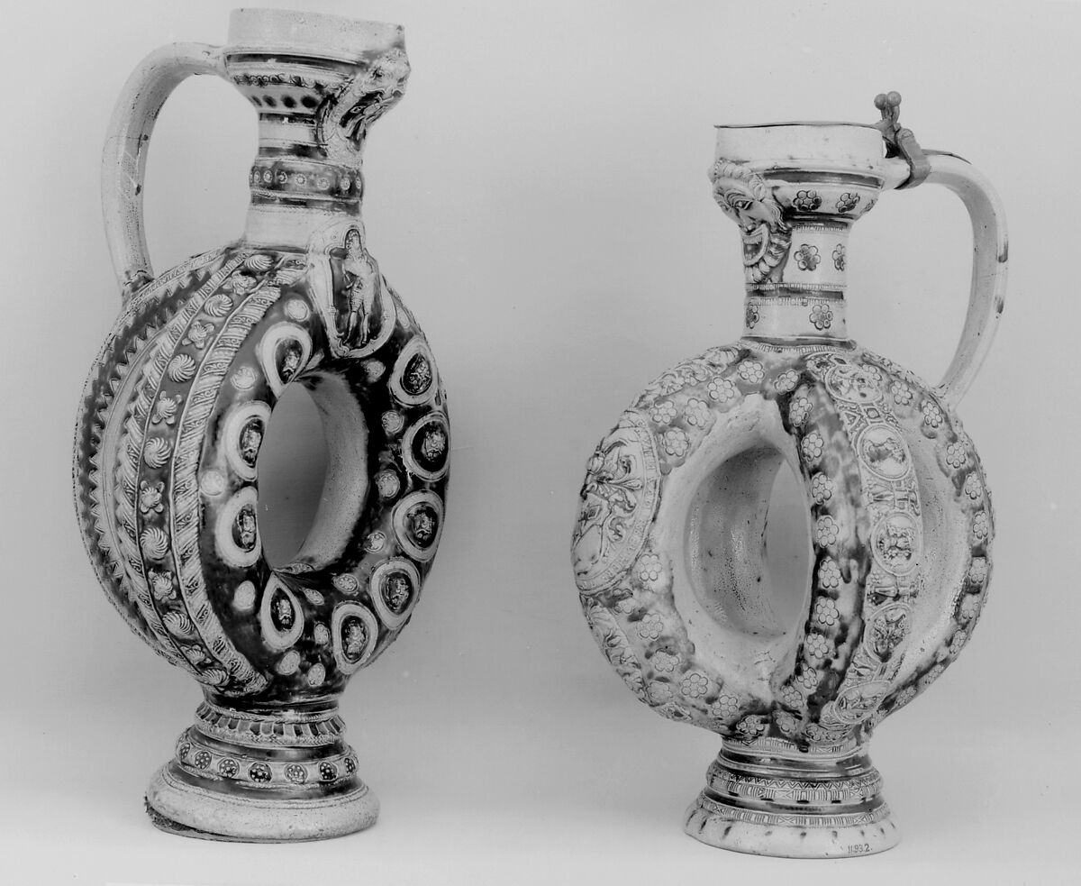 Annular jug, Salt-glazed stoneware, Flemish, Raeren 