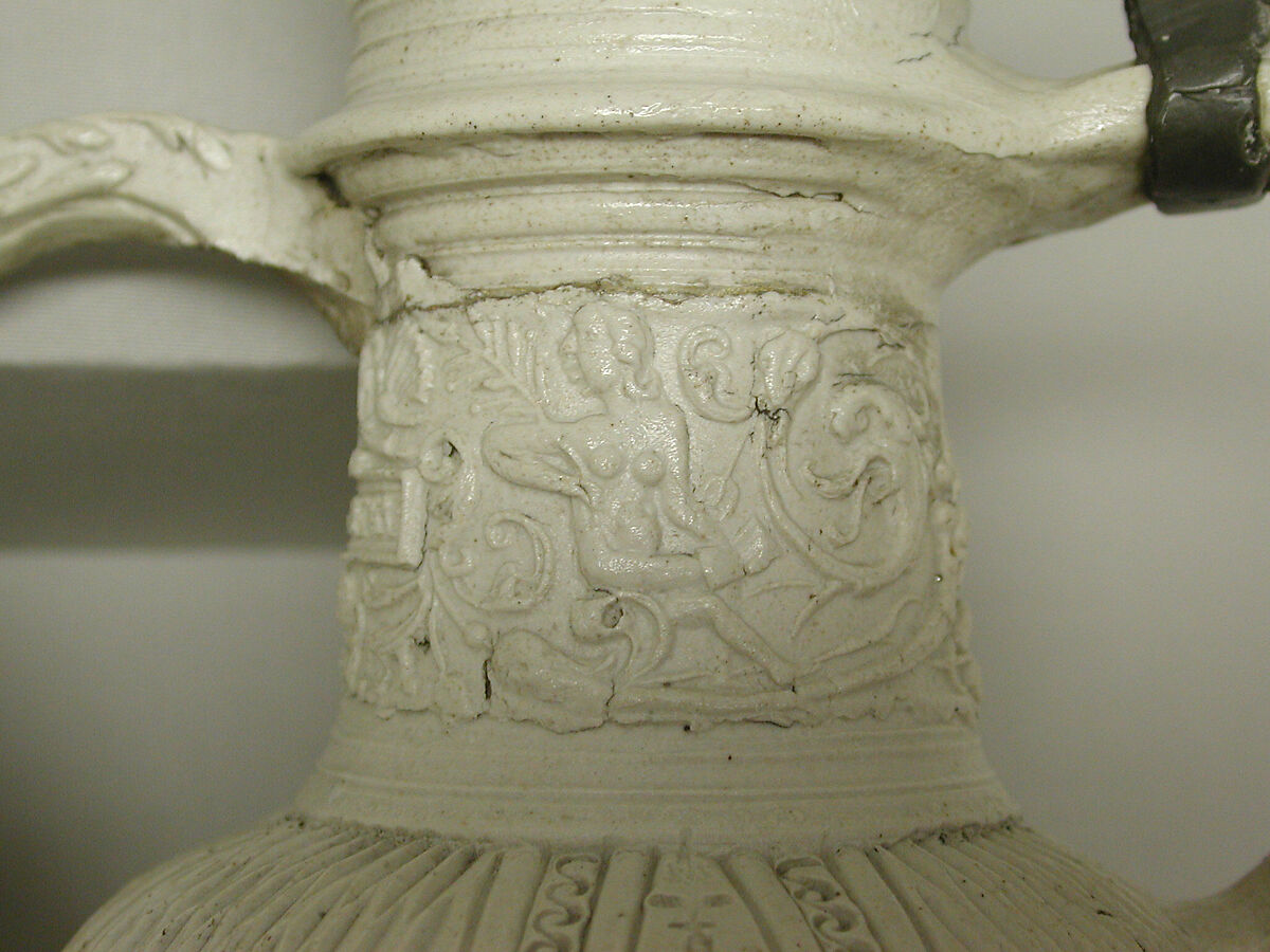 Ewer (Schnabelkanne), Decoration after a design by Theodor de Bry (Netherlandish, Liège 1528–1598 Frankfurt), Glazed stoneware; pewter, German, Siegburg