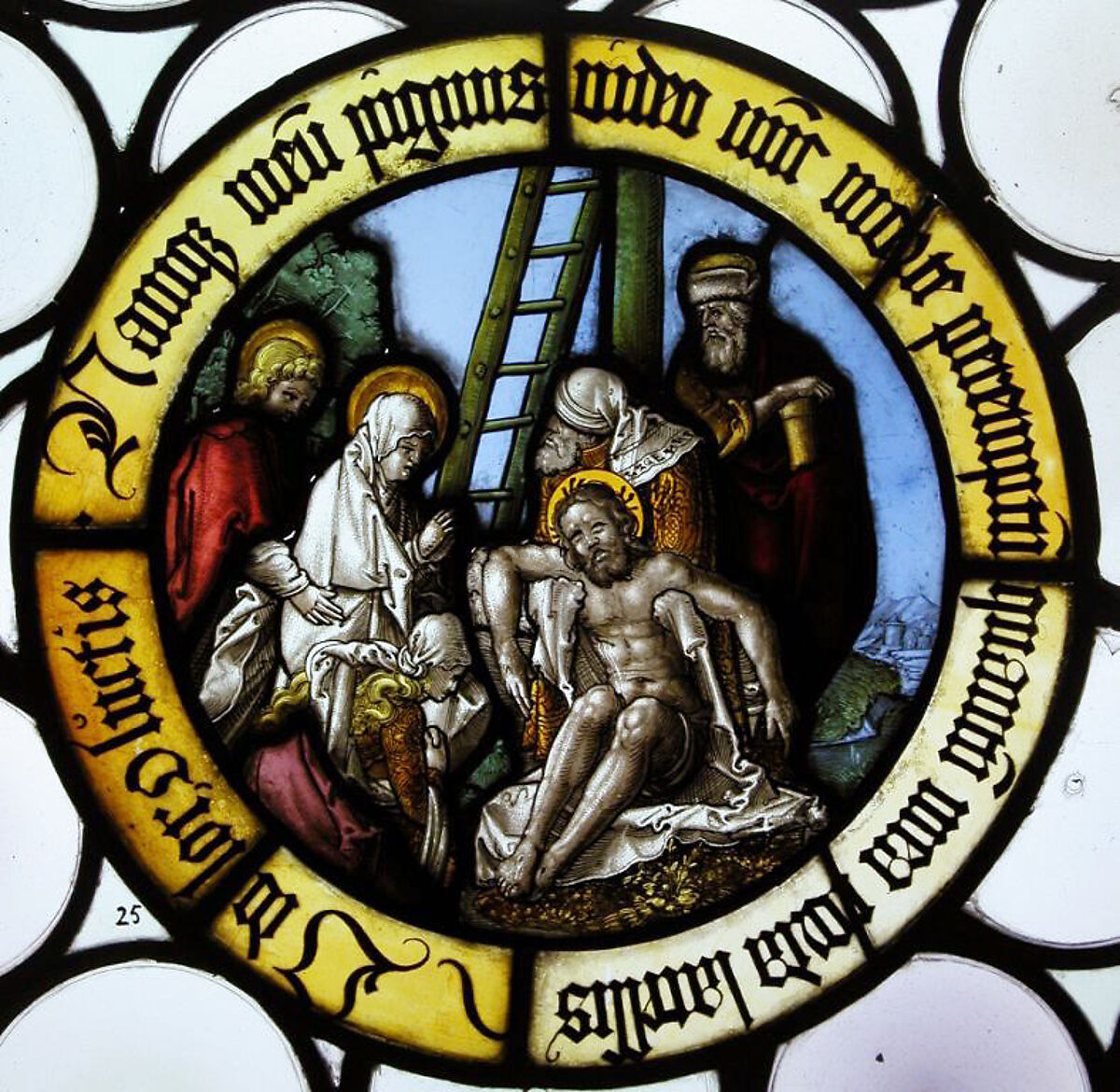 The Deposition, After Sebald Beham (German, Nuremberg 1500–1550 Frankfurt), Colorless and pot-metal glass with vitreous paint, German, Nuremberg