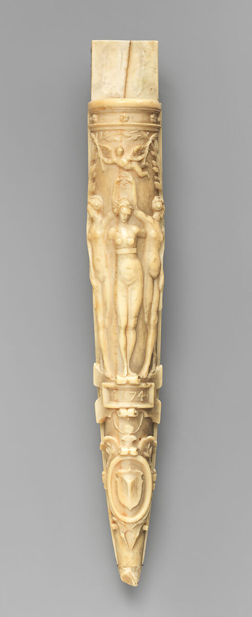 Case for knife and sharpener with represntation of the Three Graces, Ivory, French 