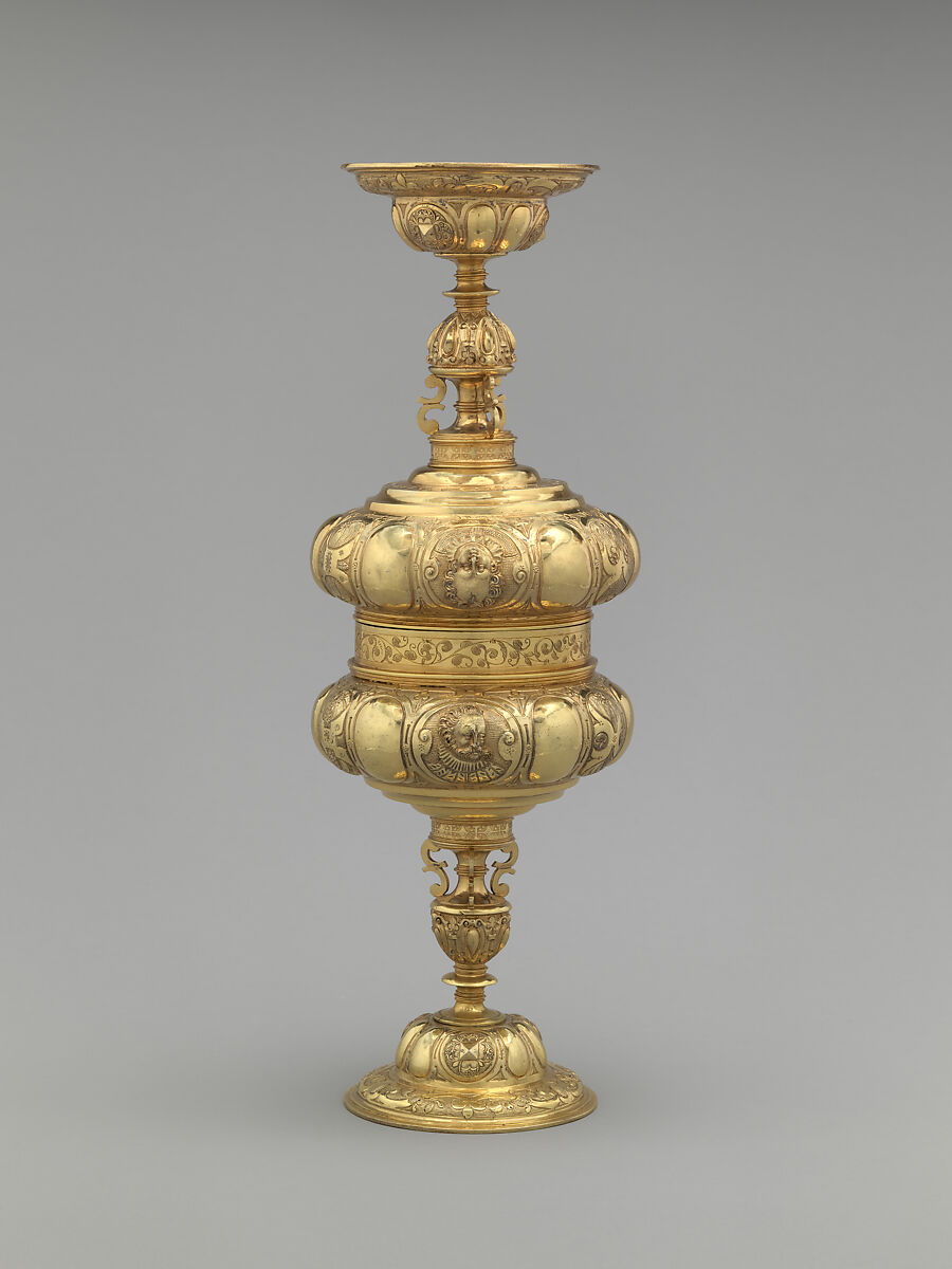 Two double standing cups (trussing cups), Simon Pissinger, Gilded silver, German, Regensburg