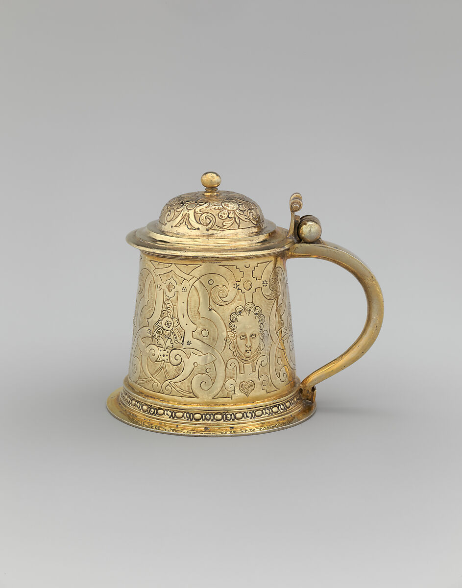 Tankard, Probably Abraham Riederer, the Elder (German, ca. 1546/7–1625), Gilded silver, German, Augsburg 