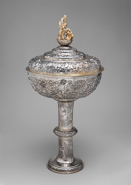 Baptismal font with cover, Elkington &amp; Co. (British, Birmingham, 1829–1963), Electroformed copper, silver plated and gilt, British, Birmingham, after British, London original 