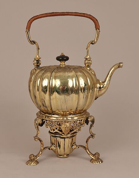 Kettle with stand, cover, and tray, Elkington &amp; Co. (British, Birmingham, 1829–1963), Silver on base metal, British, Birmingham, after British, London original