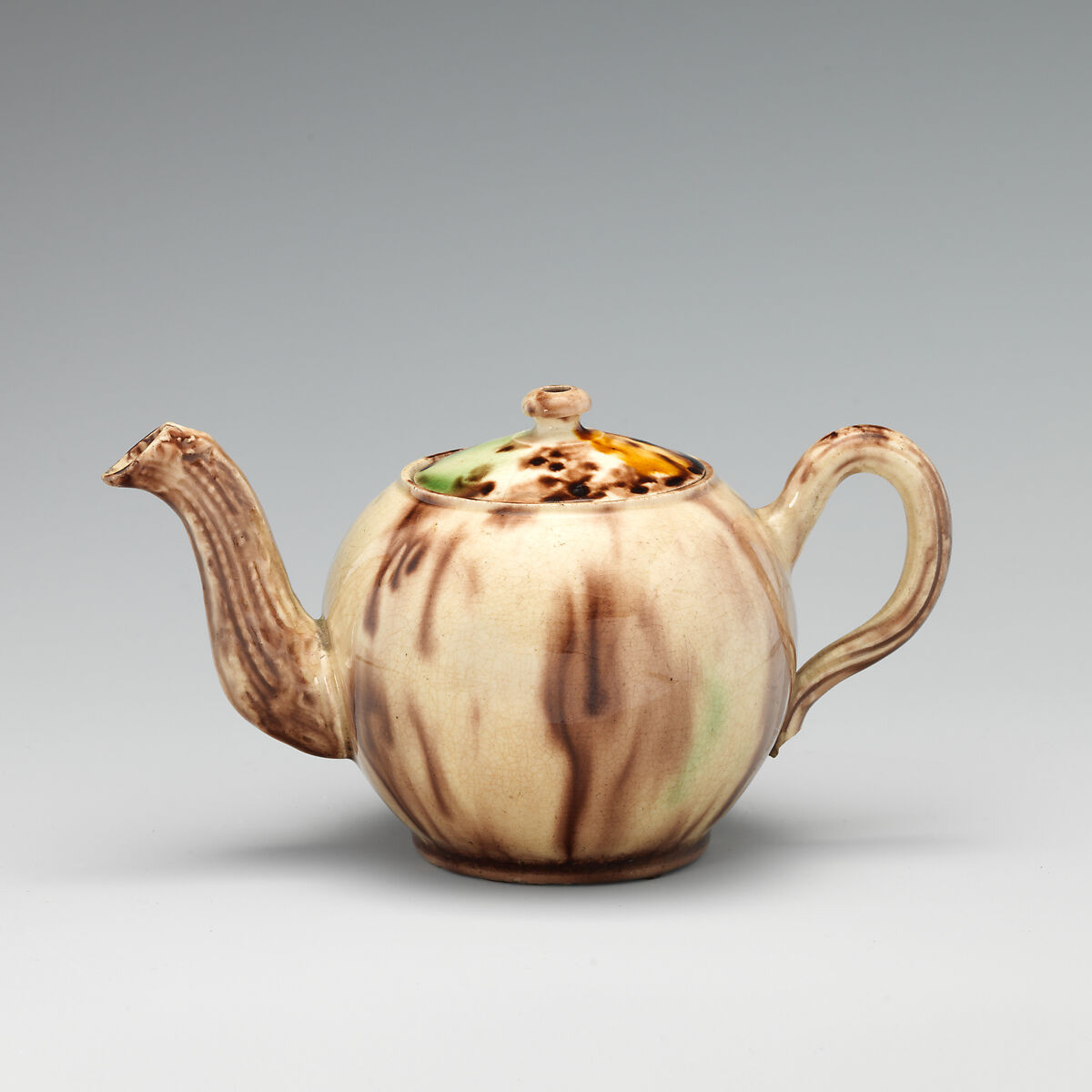 Teapot with cover, Style of Whieldon type, Lead-glazed earthenware, probably British, Staffordshire 