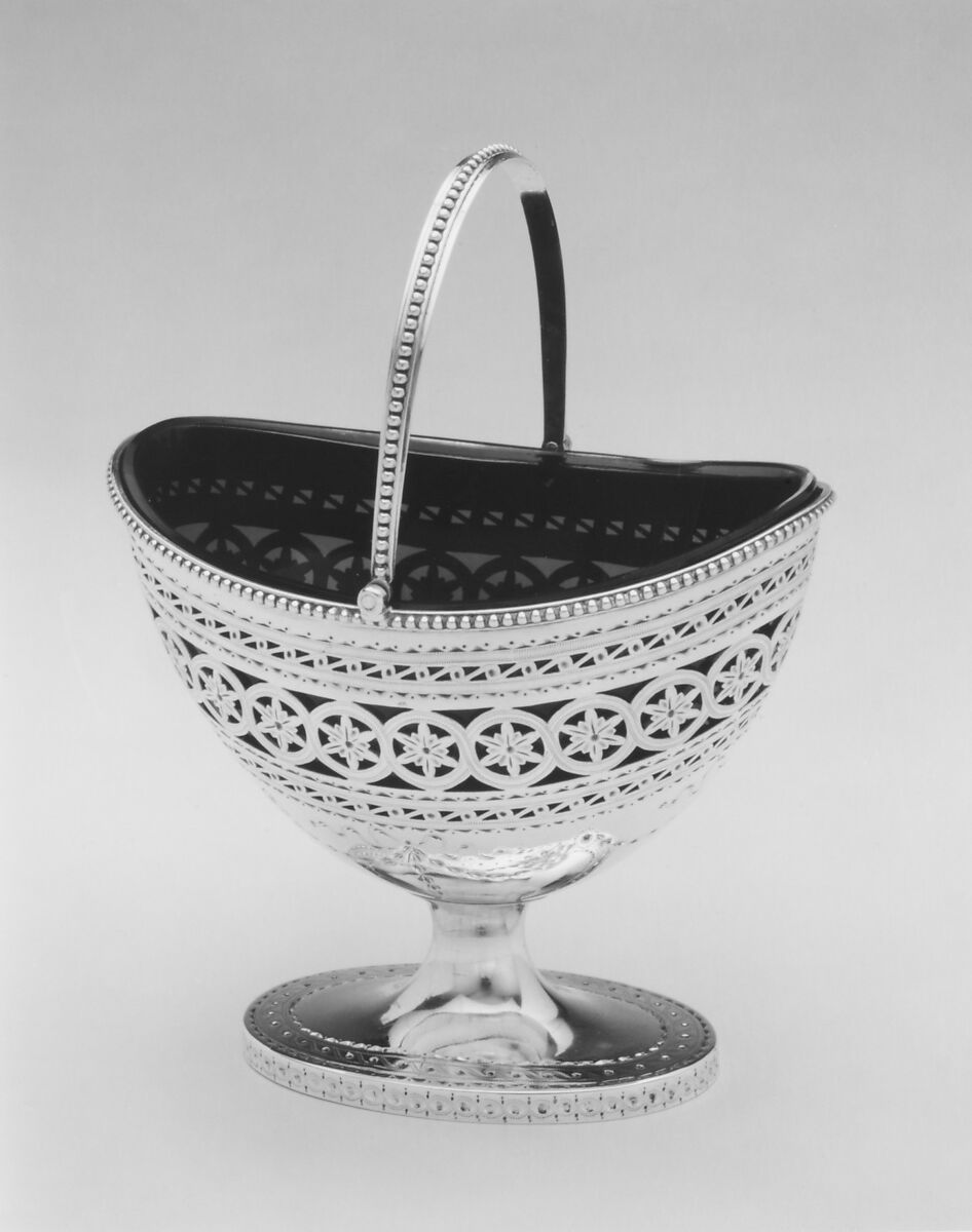 Basket, Robert Hennell I (British, 1741–1811), Silver, glass lining, British, London 