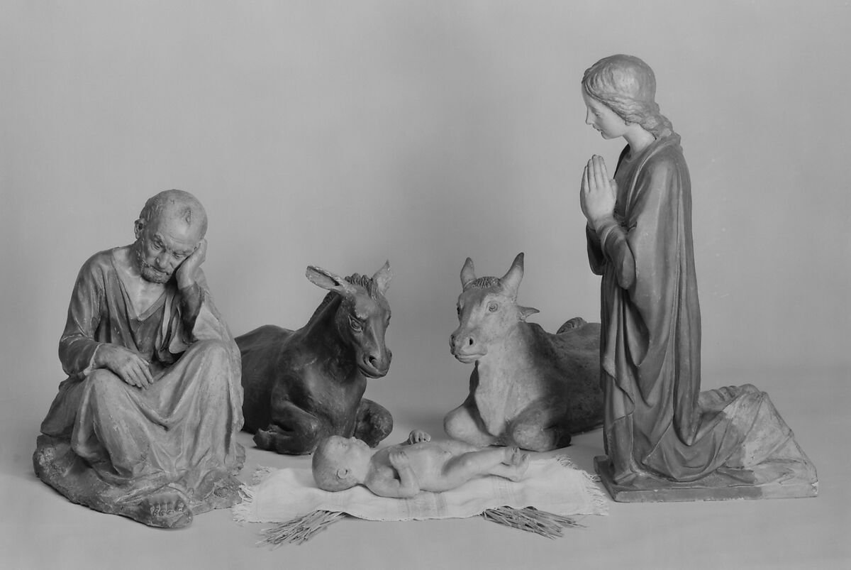 Nativity (five figures forming a presepio), Workshop of Antonio Rossellino (Italian, Settignano 1427–ca. 1479 Florence), Painted terracotta, Italian, Florence
