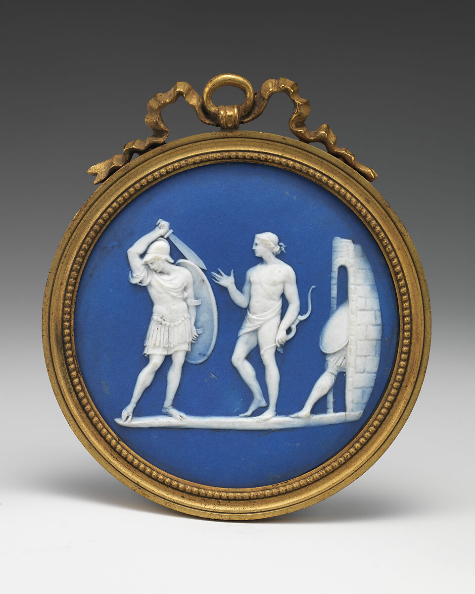 Diomedes prevented by Apollo from pursuing Aeneas (?), Josiah Wedgwood (British, Burslem, Stoke-on-Trent 1730–1795 Burslem, Stoke-on-Trent), Jasperware, British, Etruria, Staffordshire 