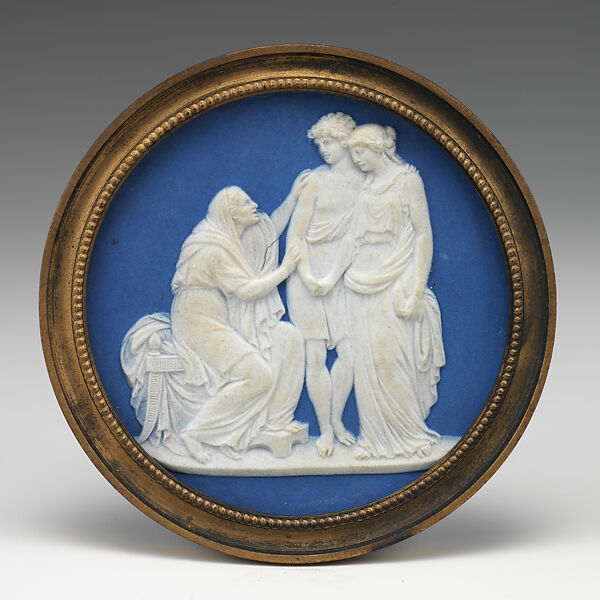 Old woman exhorting a youth and a maiden, Josiah Wedgwood and Sons (British, Etruria, Staffordshire, 1759–present), Jasperware, British, Etruria, Staffordshire 