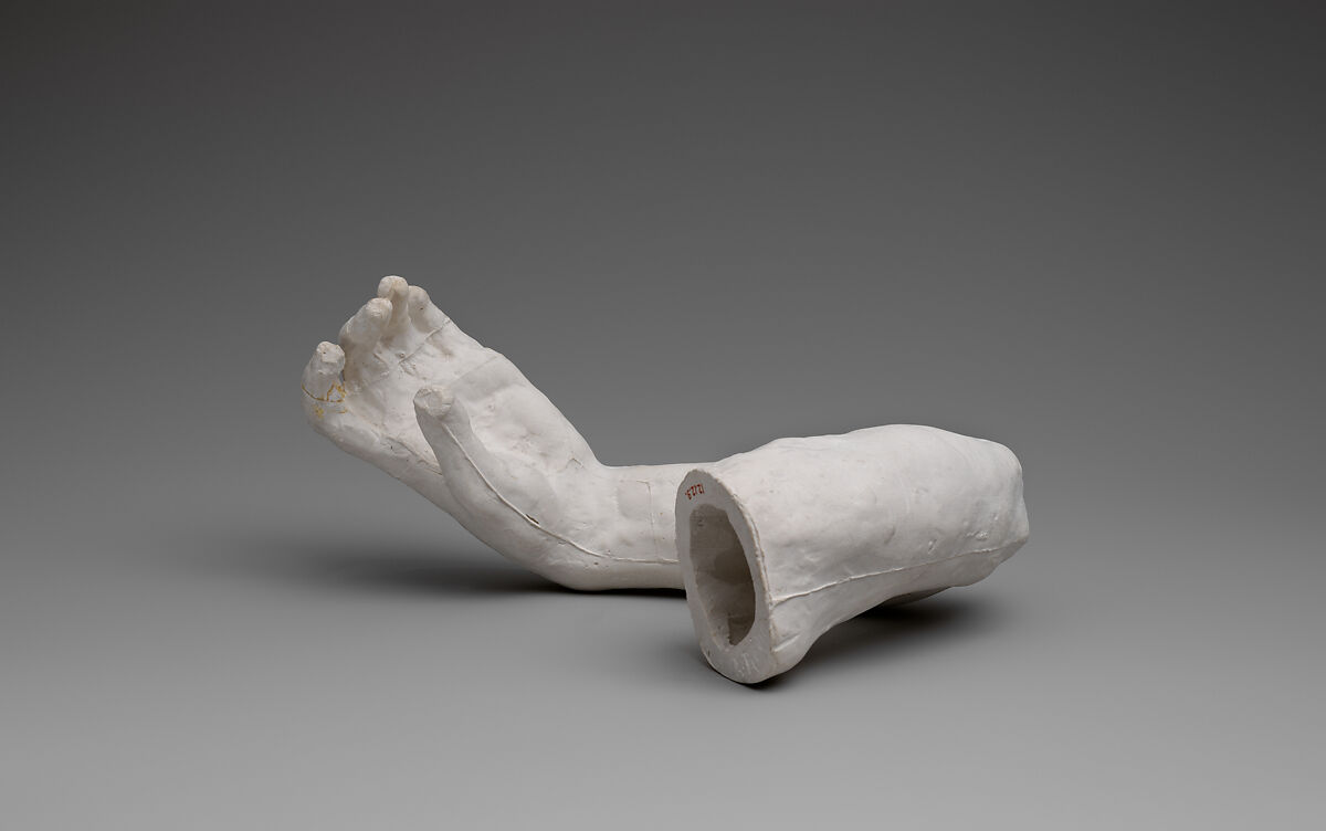 Study of the left hand and arm of Meditation, Auguste Rodin (French, Paris 1840–1917 Meudon), Cast plaster, French