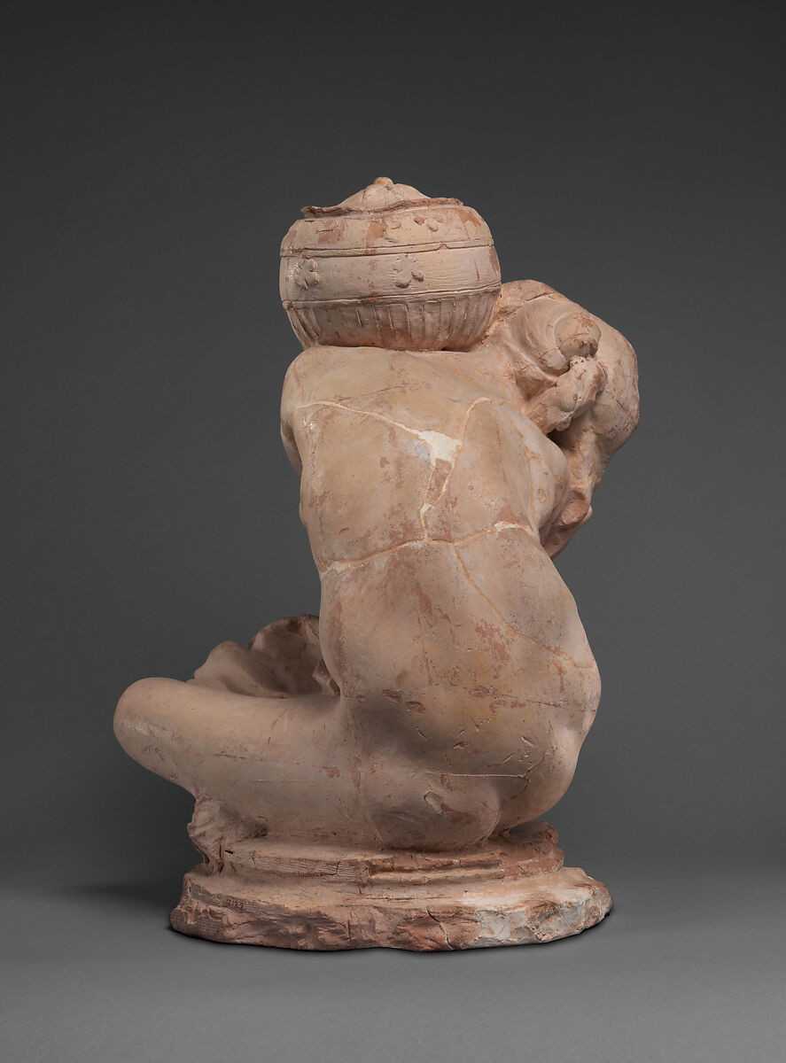 Fallen Caryatid Carrying an Urn, Auguste Rodin (French, Paris 1840–1917 Meudon), Cast terracotta, French