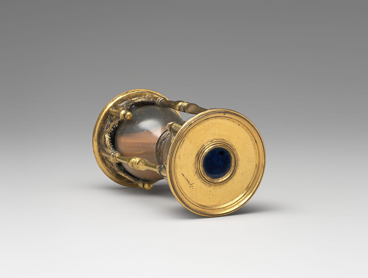 Half-hour sandglass, Gilded silver, gilded bronze, glass, sand, German