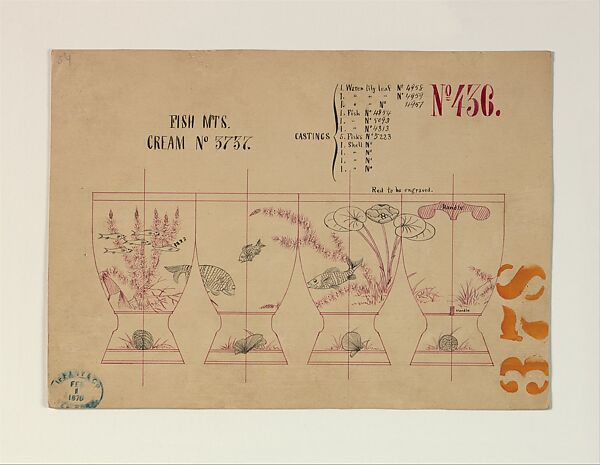 Fish M'ts Cream No 3737, Tiffany &amp; Co. (1837–present), Ink and graphite on off-white heavy wove paper, American 