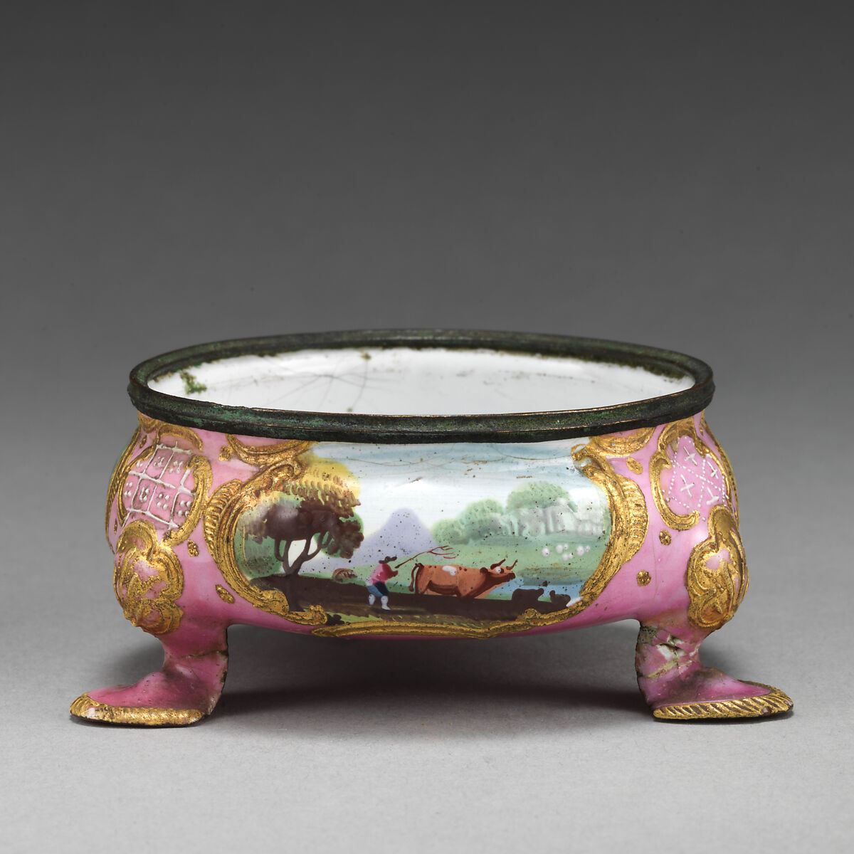 Saltcellar, Enamel on copper, British, Staffordshire 