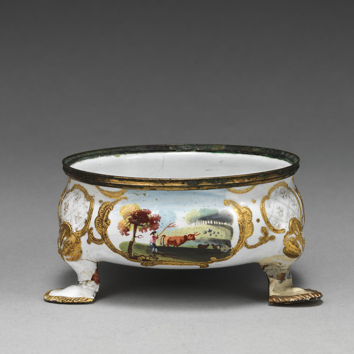 Saltcellar, Enamel on copper, British, Staffordshire 