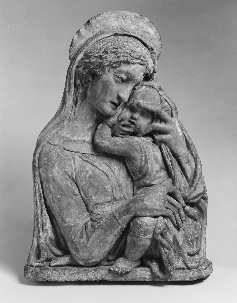 Madonna and Child, After a model by Donatello (Italian, Florence ca. 1386–1466 Florence)  , and made by his Workshop, Terracotta, polychromed, Italian, Florence