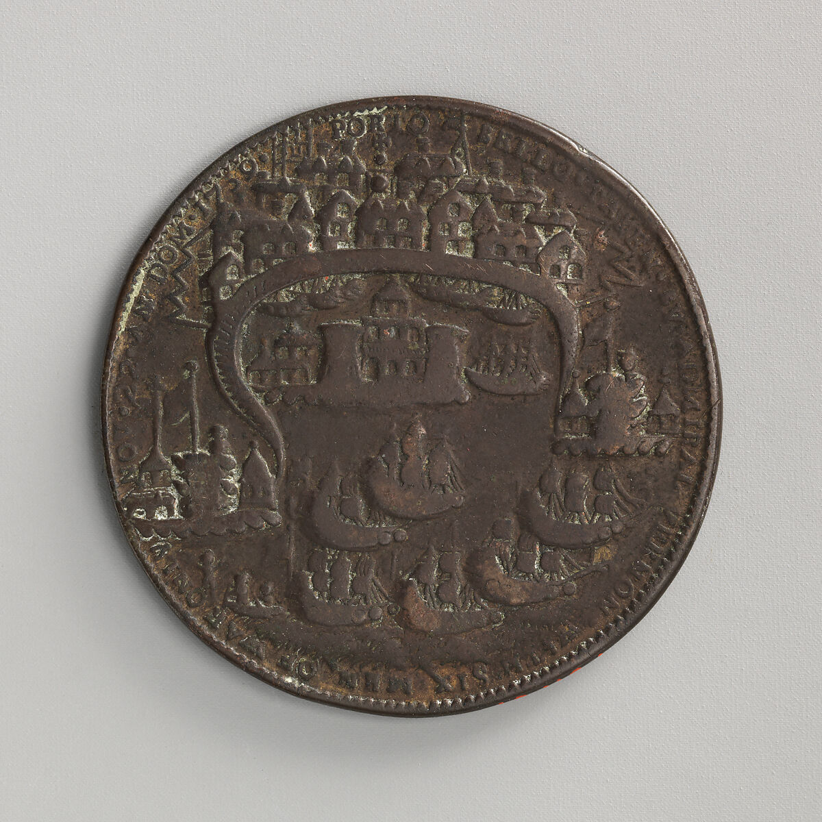 Admiral Vernon's taking of Porto Bello, 1739, Brass, British