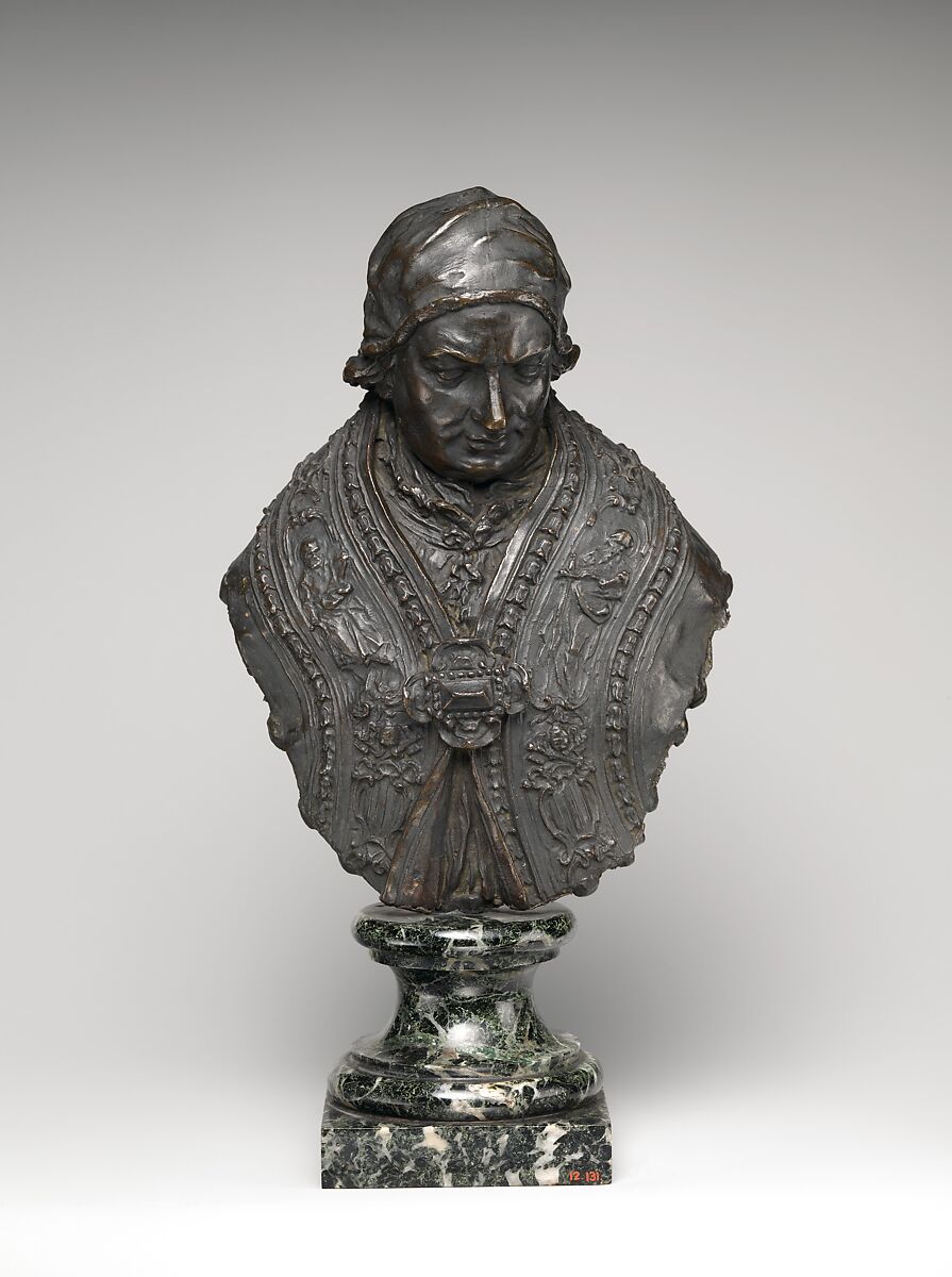 Pope Benedict XIV, Bronze, on a later stone socle, Italian, Rome 