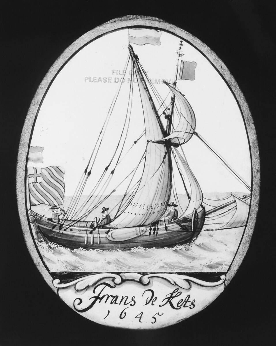 Market boat with Dutch flag, Stained glass, Dutch