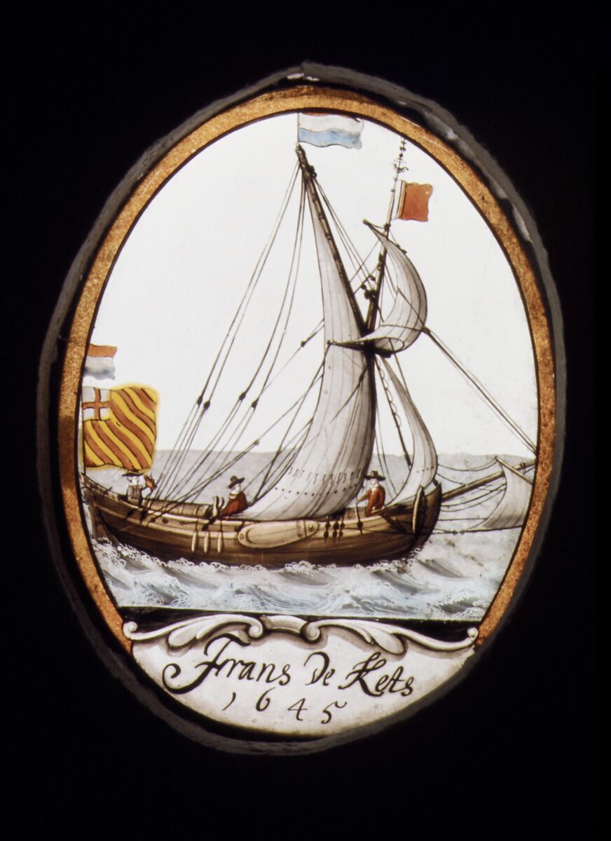 Market boat with Dutch flag, Stained glass, Dutch 
