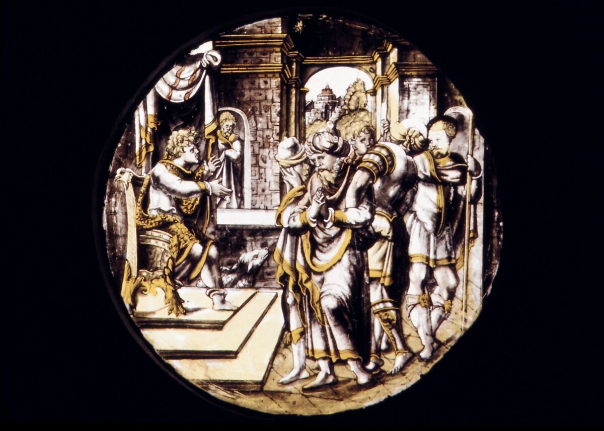 Joseph Making Himself Known to His Brethren, Style of Jan Swart van Groningen (Netherlandish, Groningen ca. 1490/1500–1553 or later Antwerp), Stained glass, Flemish, Antwerp 