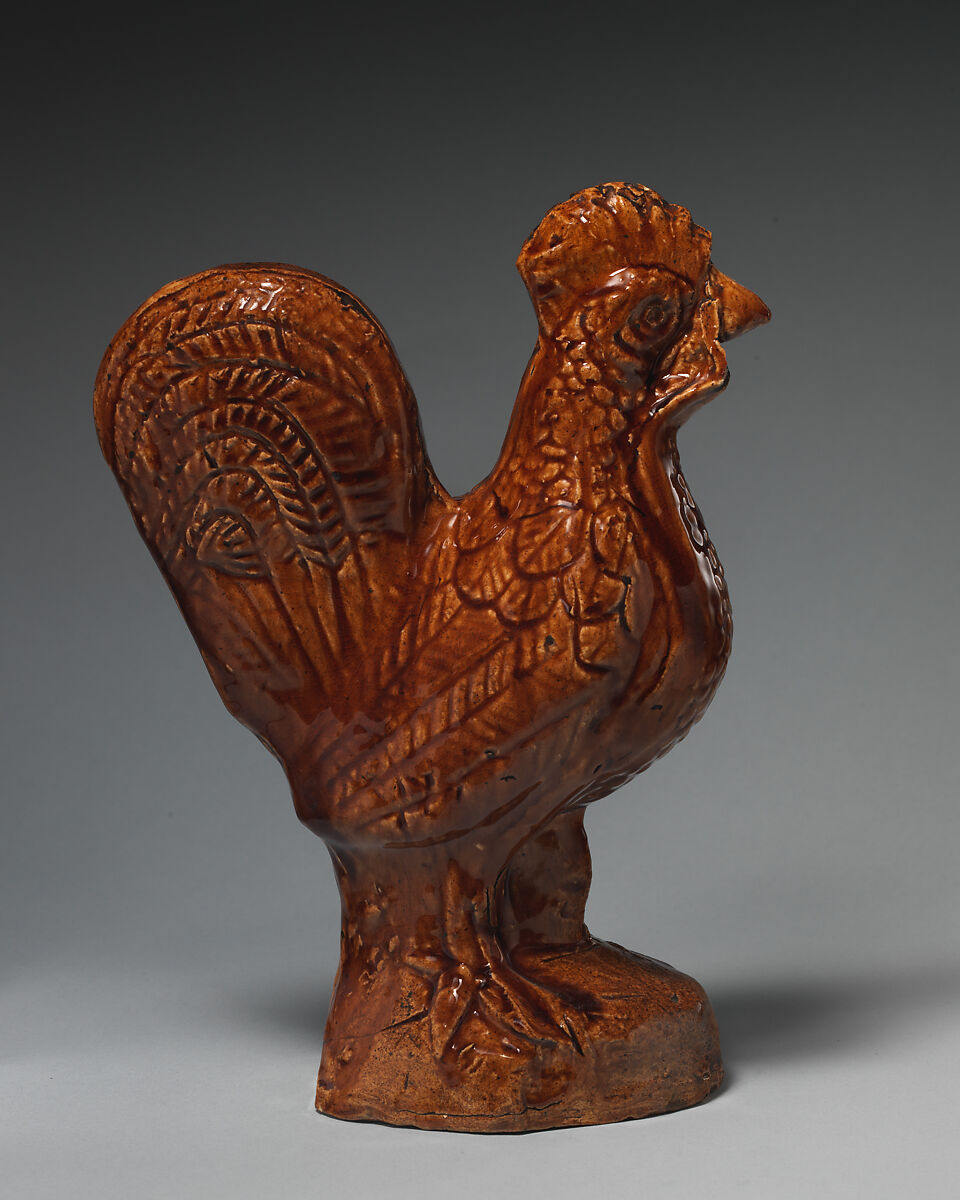 Cock, Pottery, brown glaze, British, Staffordshire 