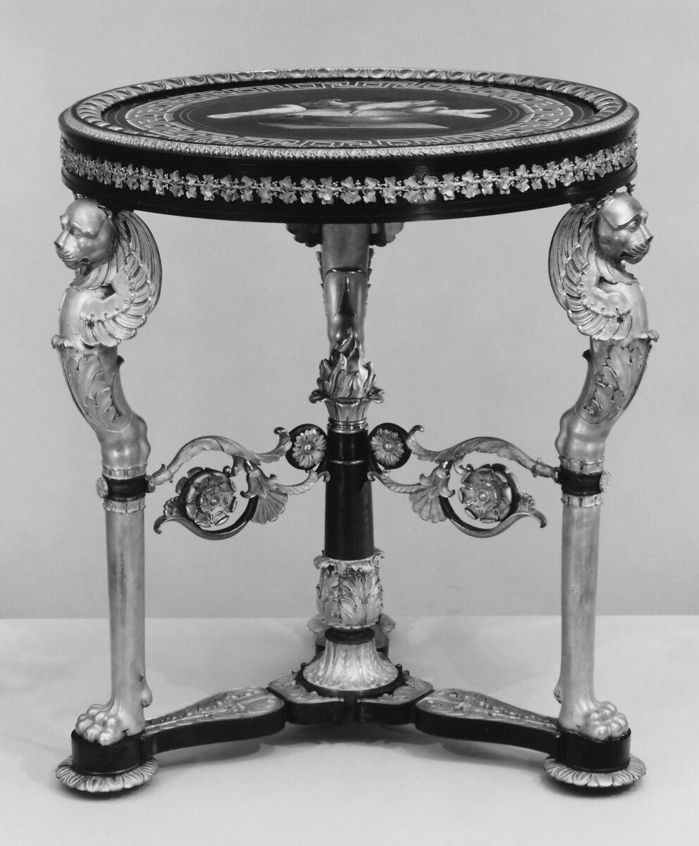 Tripod table, Wood, gilt bronze, mosaic, French 