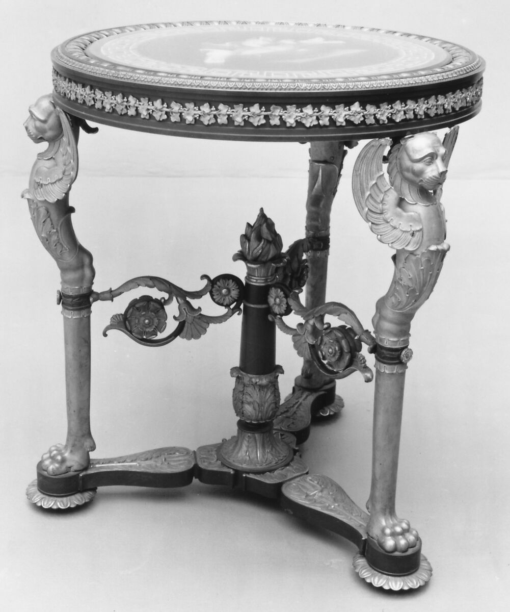 Tripod table, Wood, gilt bronze, mosaic, French