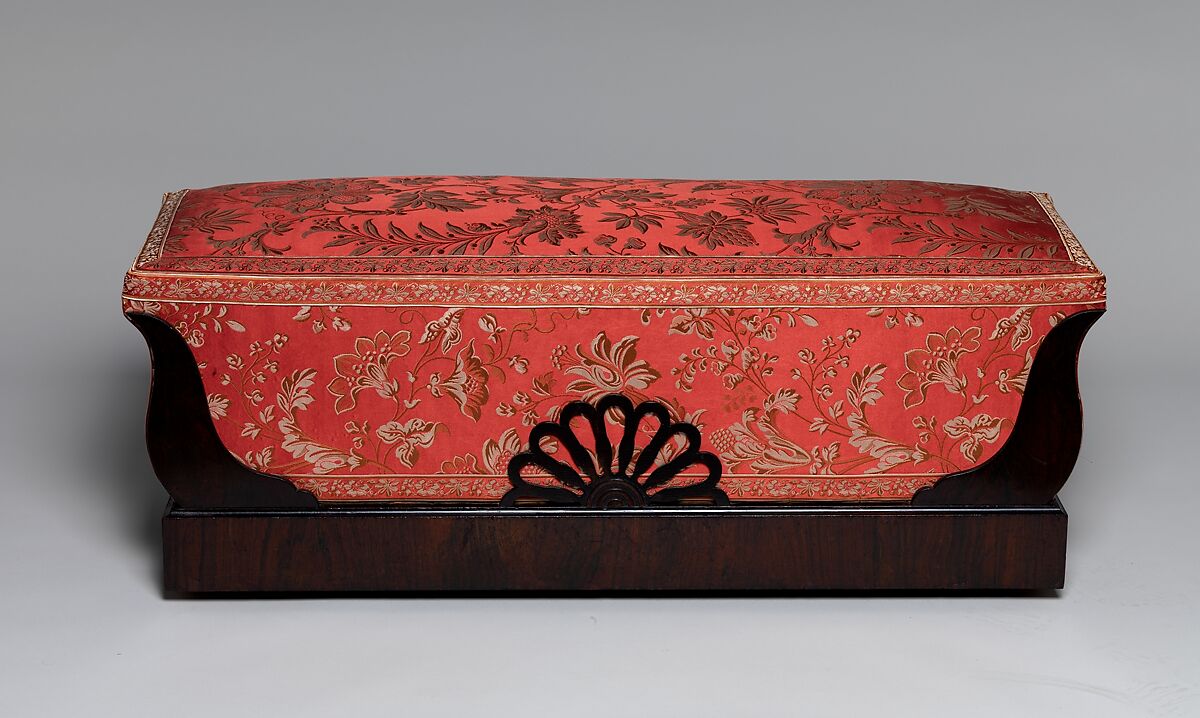 Window Seat, D. Phyfe &amp; Son (1840–1847), Rosewood veneer; pine, yellow poplar (secondary woods); reproduction upholstery with original upholstery foundation, American 