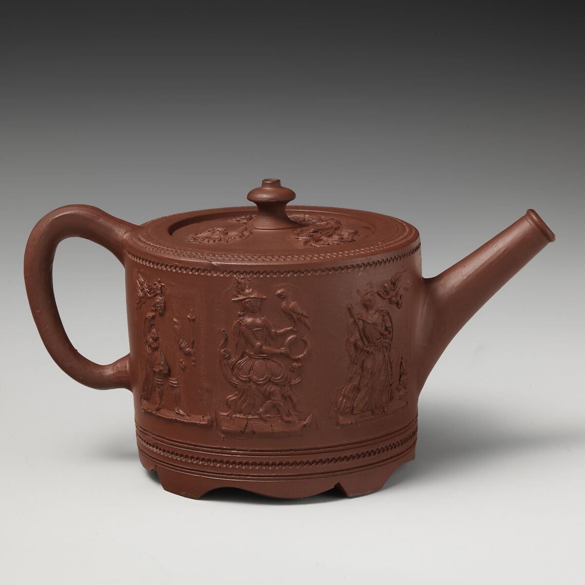 Teapot with King George III (1738–1820) and Queen Charlotte (1744–1818), Red stoneware, British, Staffordshire