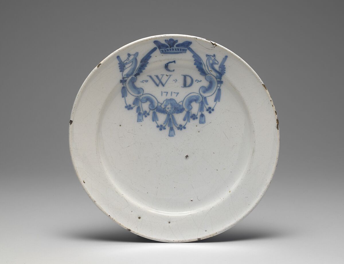 Plate, Tin-glazed earthenware, British, Lambeth 