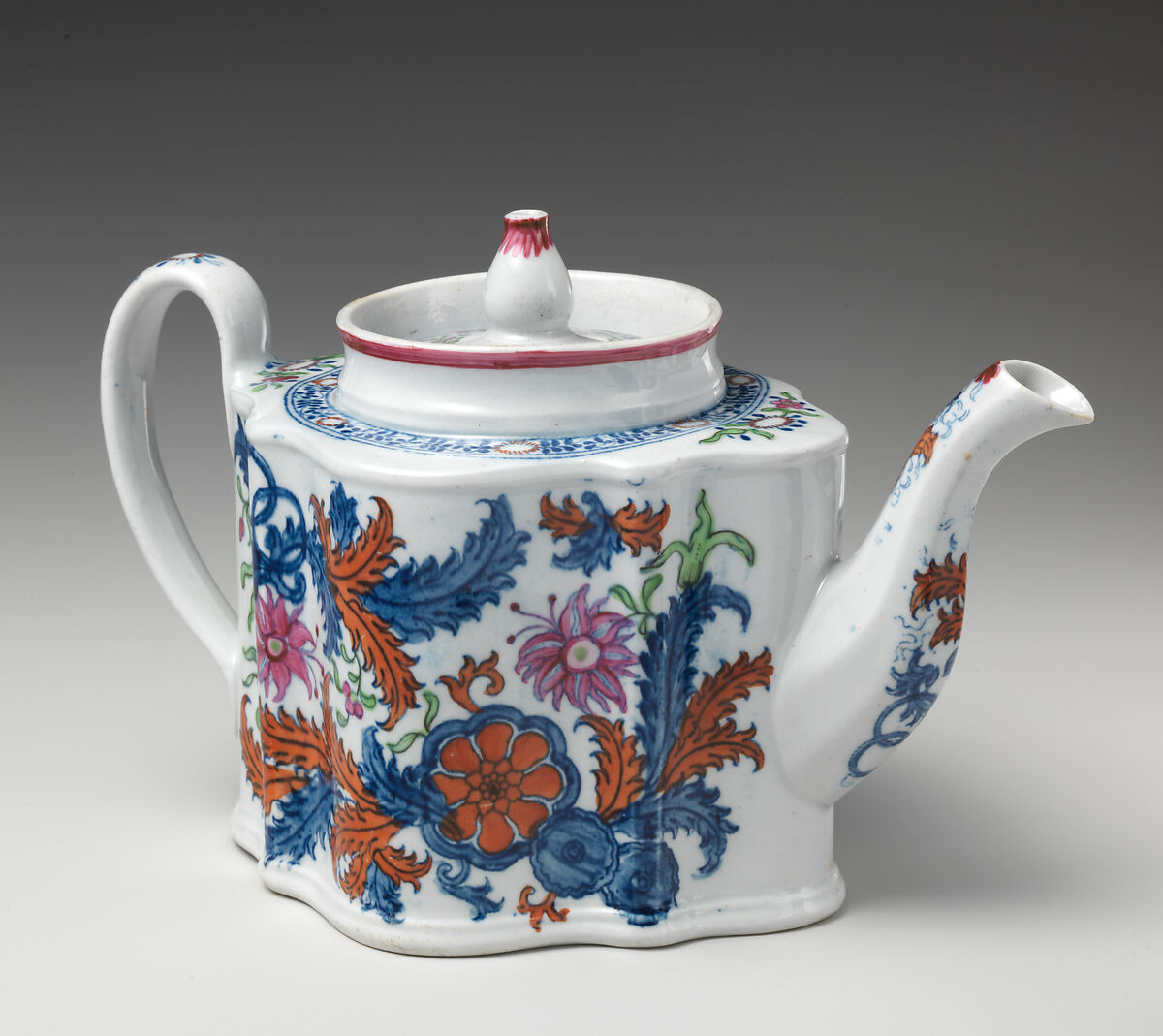 Teapot, New Hall (1781–1835), Hard-paste porcelain with enamel decoration, British, New Hall, Staffordshire