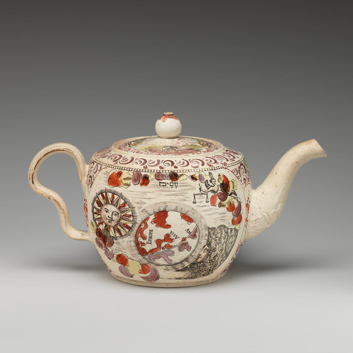 Teapot with Aurora riding in her chariot, Designed by William Greatbach (British, 1735–1813), Creamware, British, Lane Delph, Staffordshire