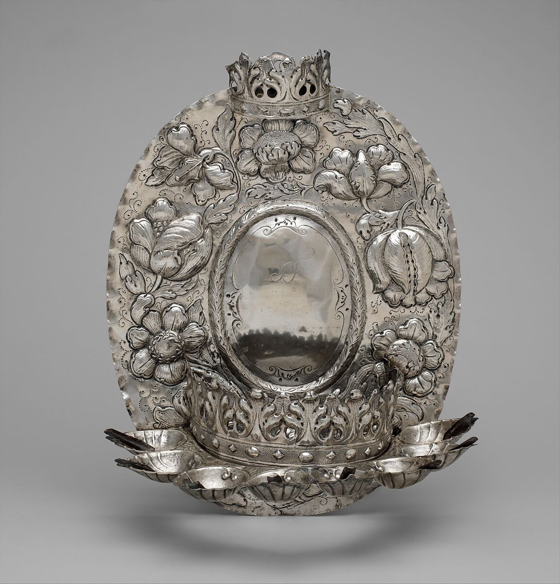 Hanukkah lamp, Silver, embossed and engraved, German, Hamburg 