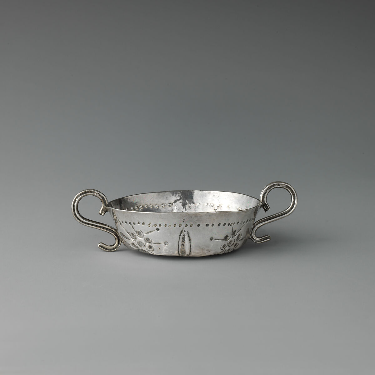 Miniature wine taster or mustard dish, C S (British, 17th century), Silver, British 