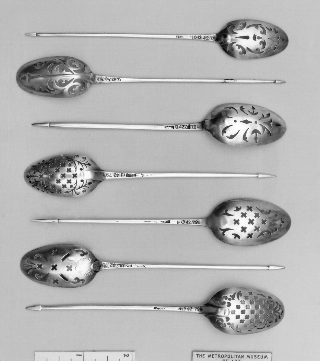 Strainer spoon, Possibly by Elias Cachart (British, ca. 1742–1752), Silver, British 