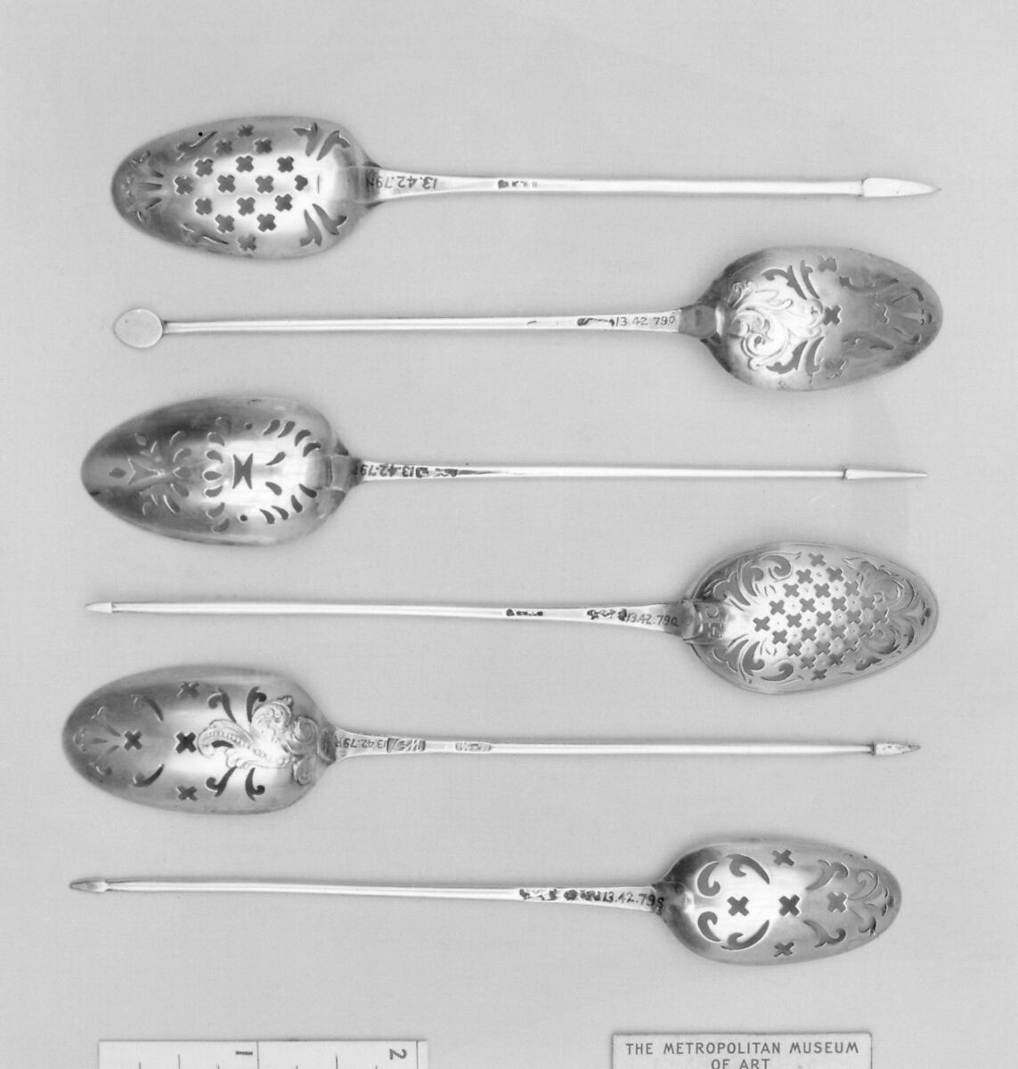 Strainer spoon, Possibly by Elias Cachart (British, ca. 1742–1752), Silver, British 