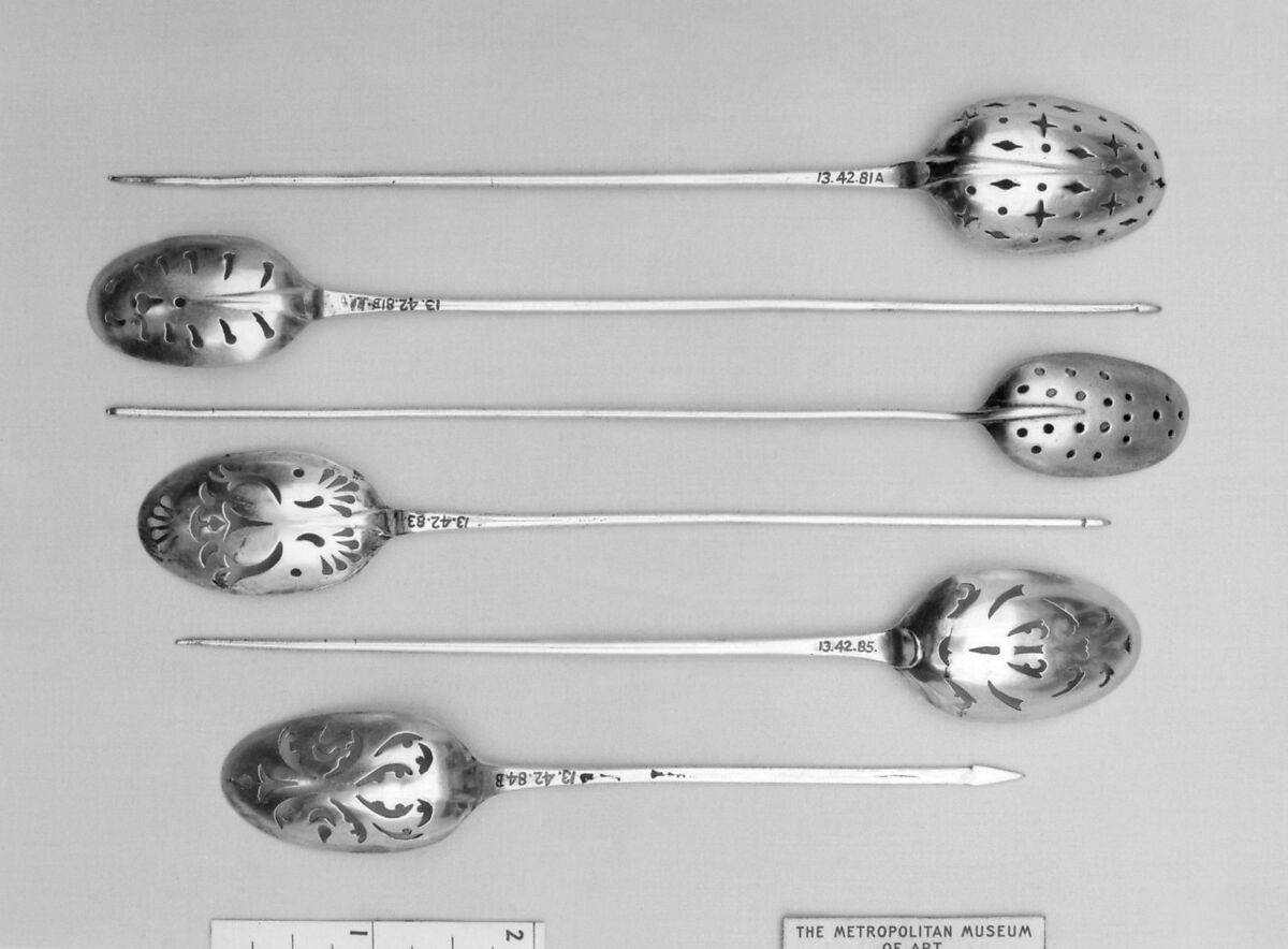 Strainer spoon, Possibly by John Perry (entered 1757– ca. 1779), Silver, British 