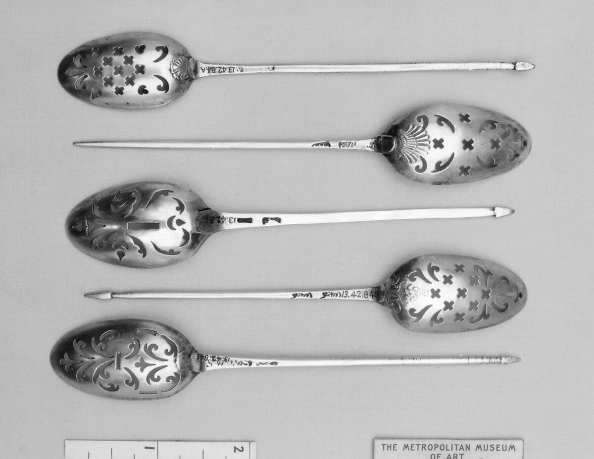 Strainer spoon, William Soame (active 1723–72), Silver, British, London 