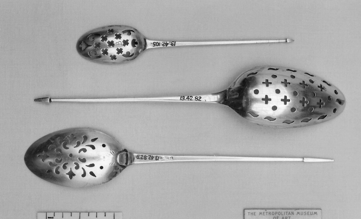 Strainer spoon, Silver, British 