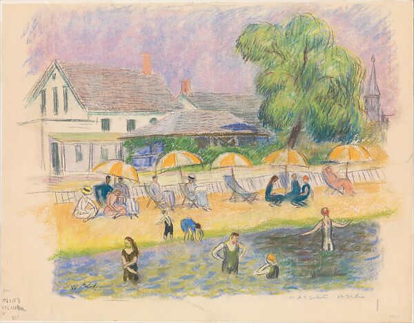 Beach Scene, William James Glackens (American, Philadelphia, Pennsylvania 1870–1938 Westport, Connecticut), Pastel and chalk on paper, American 