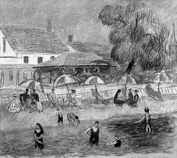 Beach Scene, William James Glackens (American, Philadelphia, Pennsylvania 1870–1938 Westport, Connecticut), Pastel and chalk on paper, American