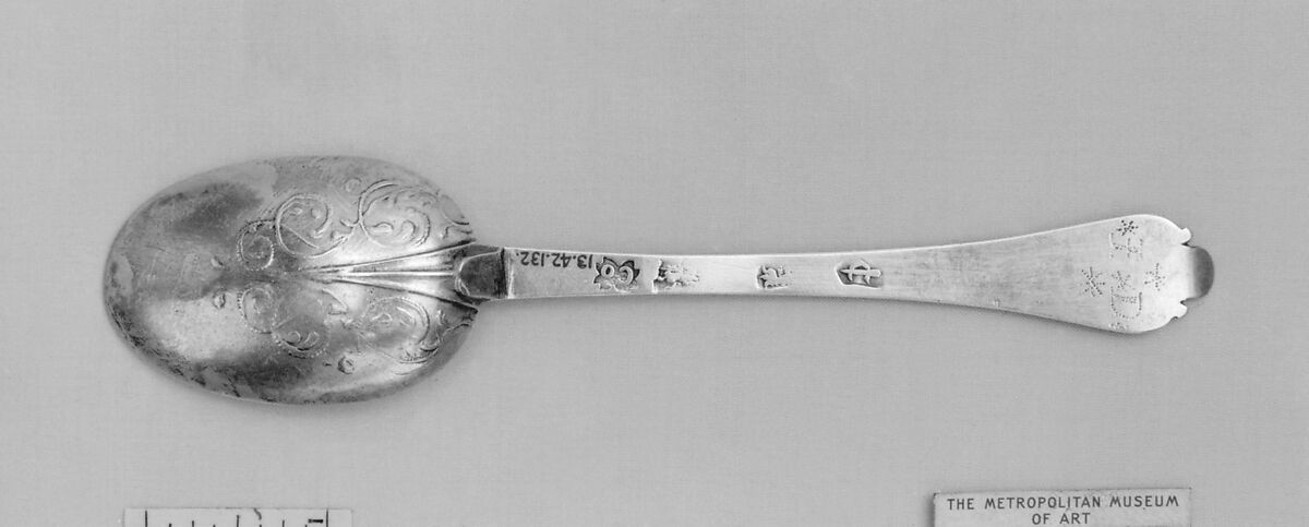 Spoon, Lawrence Coles (active 1669–1714), Silver, British, London 