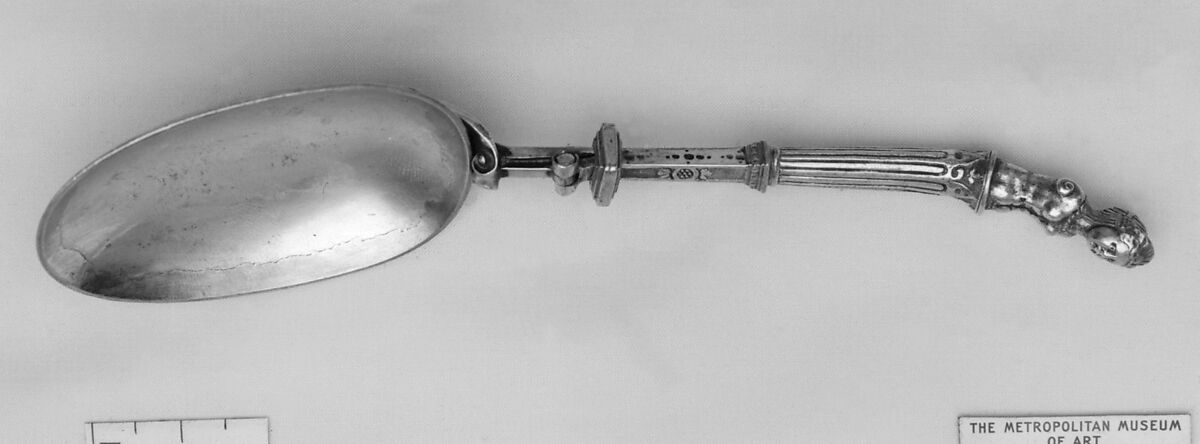 Spoon and fork combination, Silver, partly gilt, possibly German 